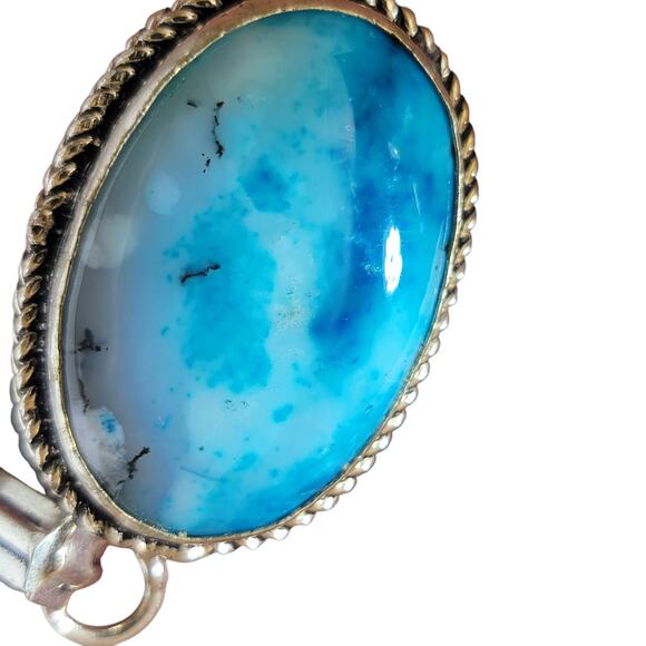 Blue Opal Pendant – Handmade Sterling Silver 1.5" Oval Necklace - Picture 9 of 12